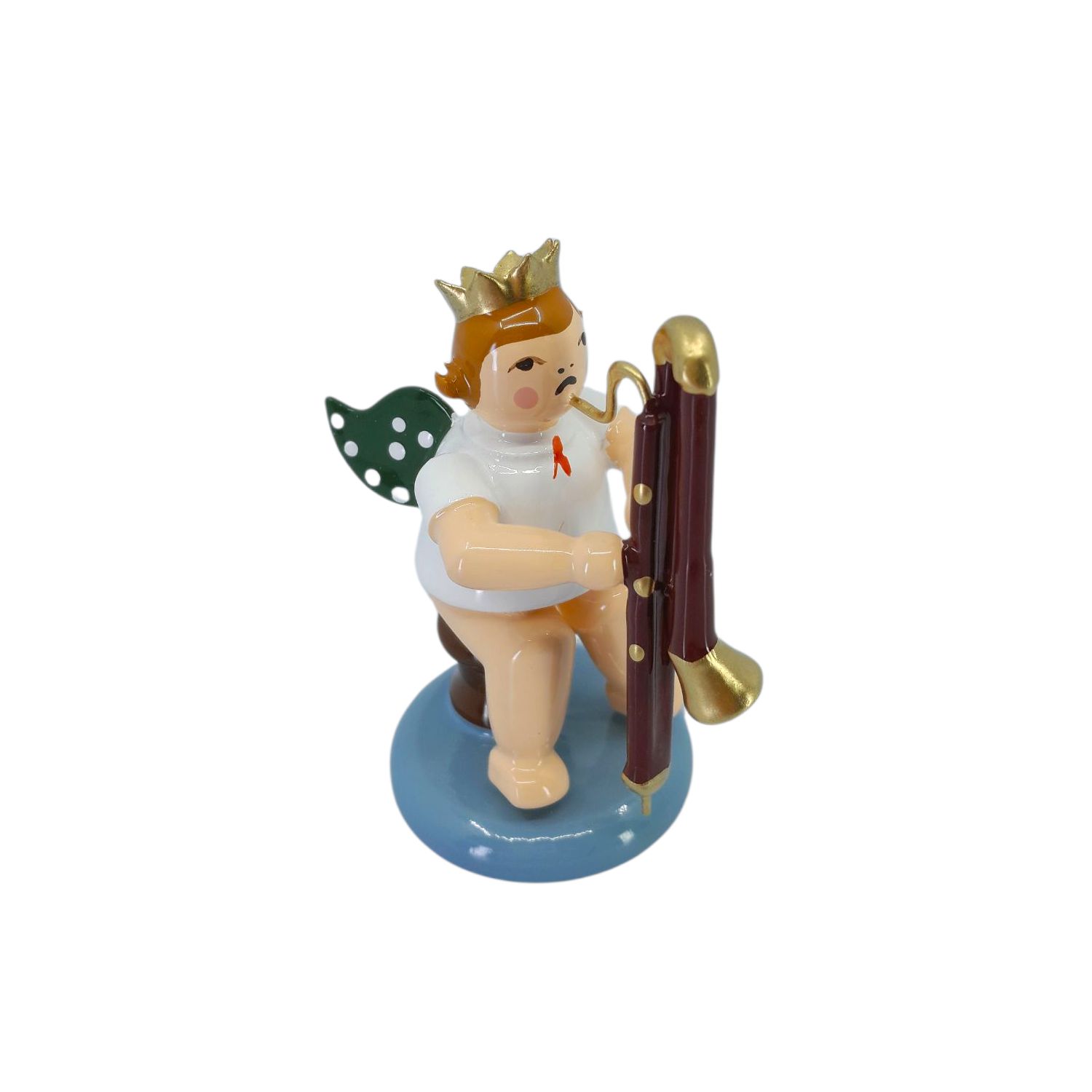 Engel sitzend mit Kontrafagott mit Krone