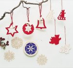 6 Holzornamente mit Glocken