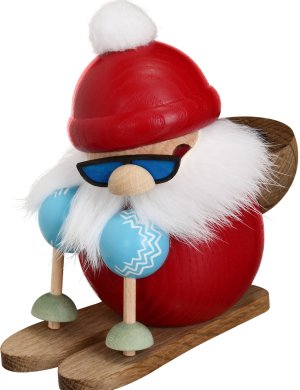 Kugelräucherfigur Nikolaus läuft Ski