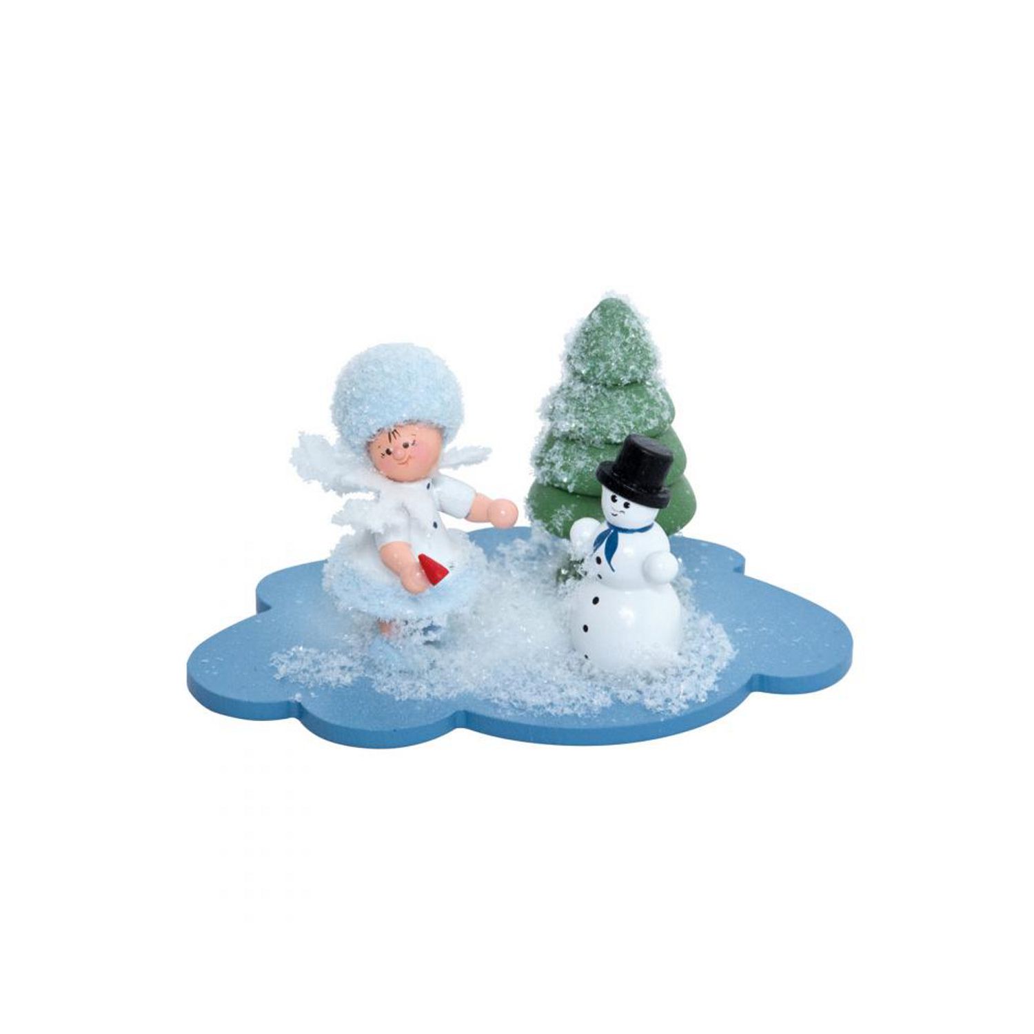 Schneeflöckchen auf Wolke mit Schneemann