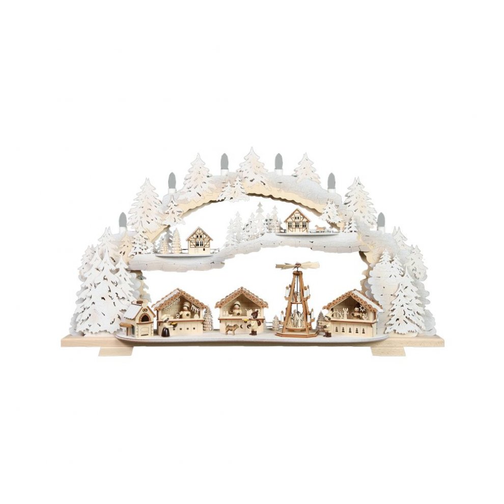 Schwibbogen verschneiter Weihnachtsmarkt, LED