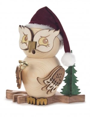 Räucherfigur Eule Weihnachtsmann, natur