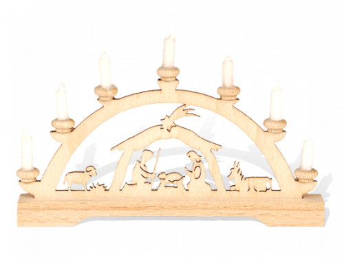 Mini-Schwibbogen "Christi Geburt" mit weißen Kerzen
