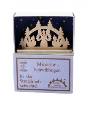 Miniatur Schwibbogen Lichterterengel in Zündholzschachtel