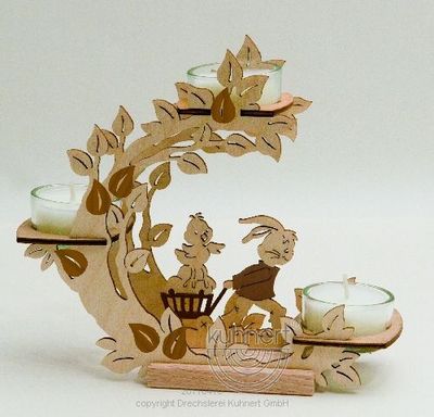 Teelichthalter Blütenkranz Hase mit Handwagen