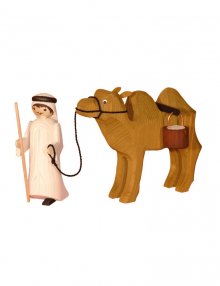 Kameltreiber und Kamel mit Eimer, gebeizt