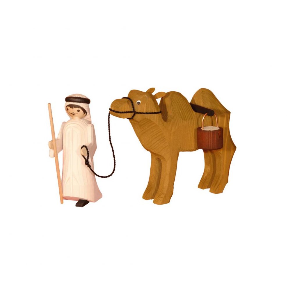 Kameltreiber und Kamel mit Eimer, gebeizt