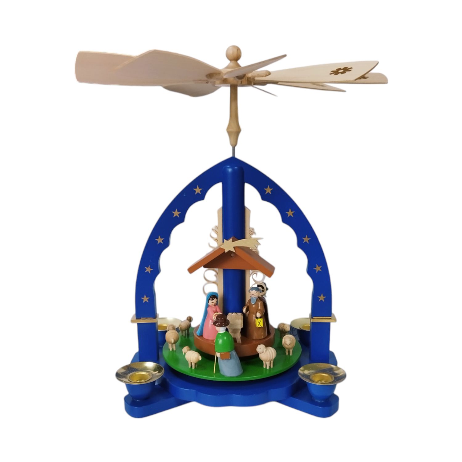 Pyramide Krippe mit Hirten, blau