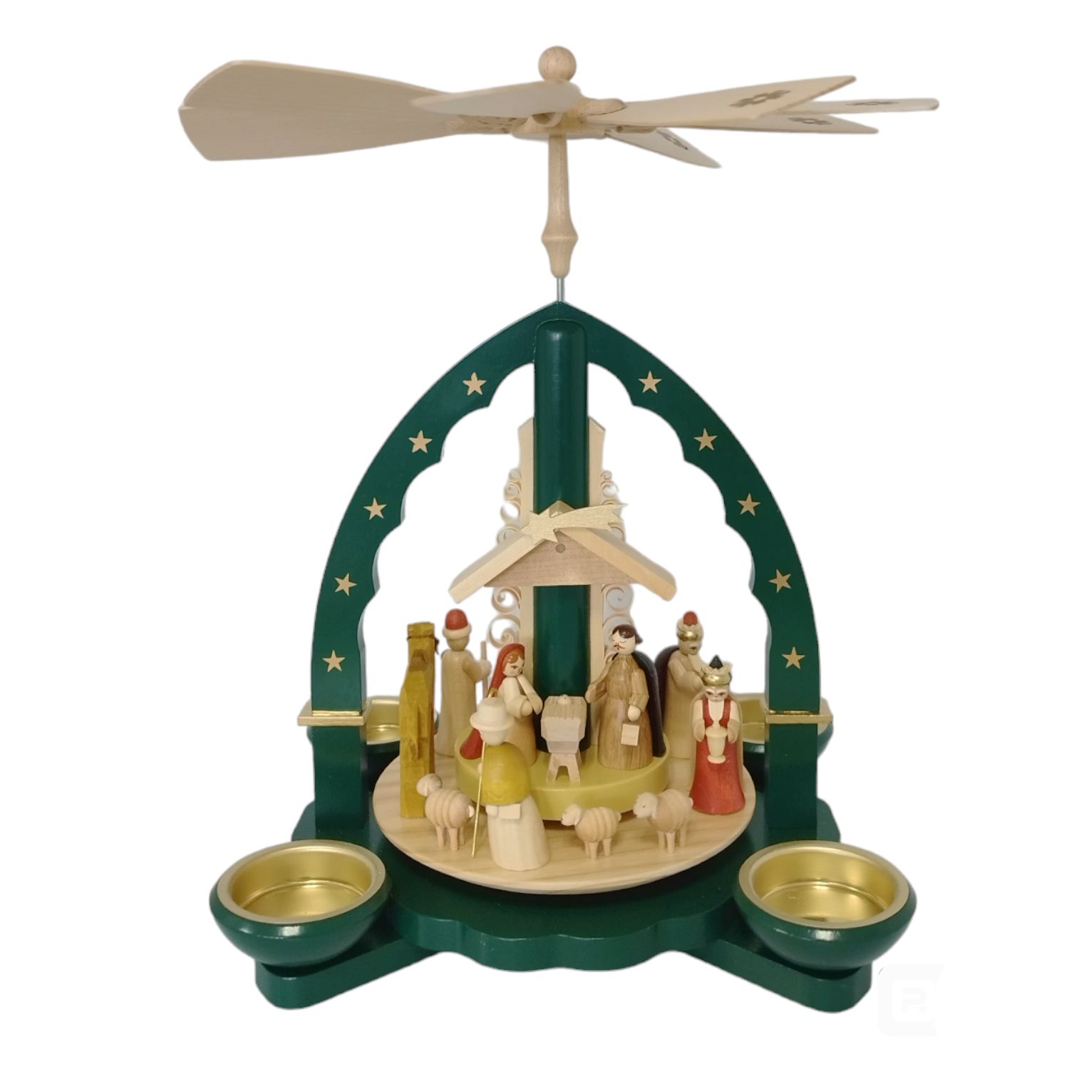 Pyramide Christi Geburt für Teelichter oder Kerzen, grün