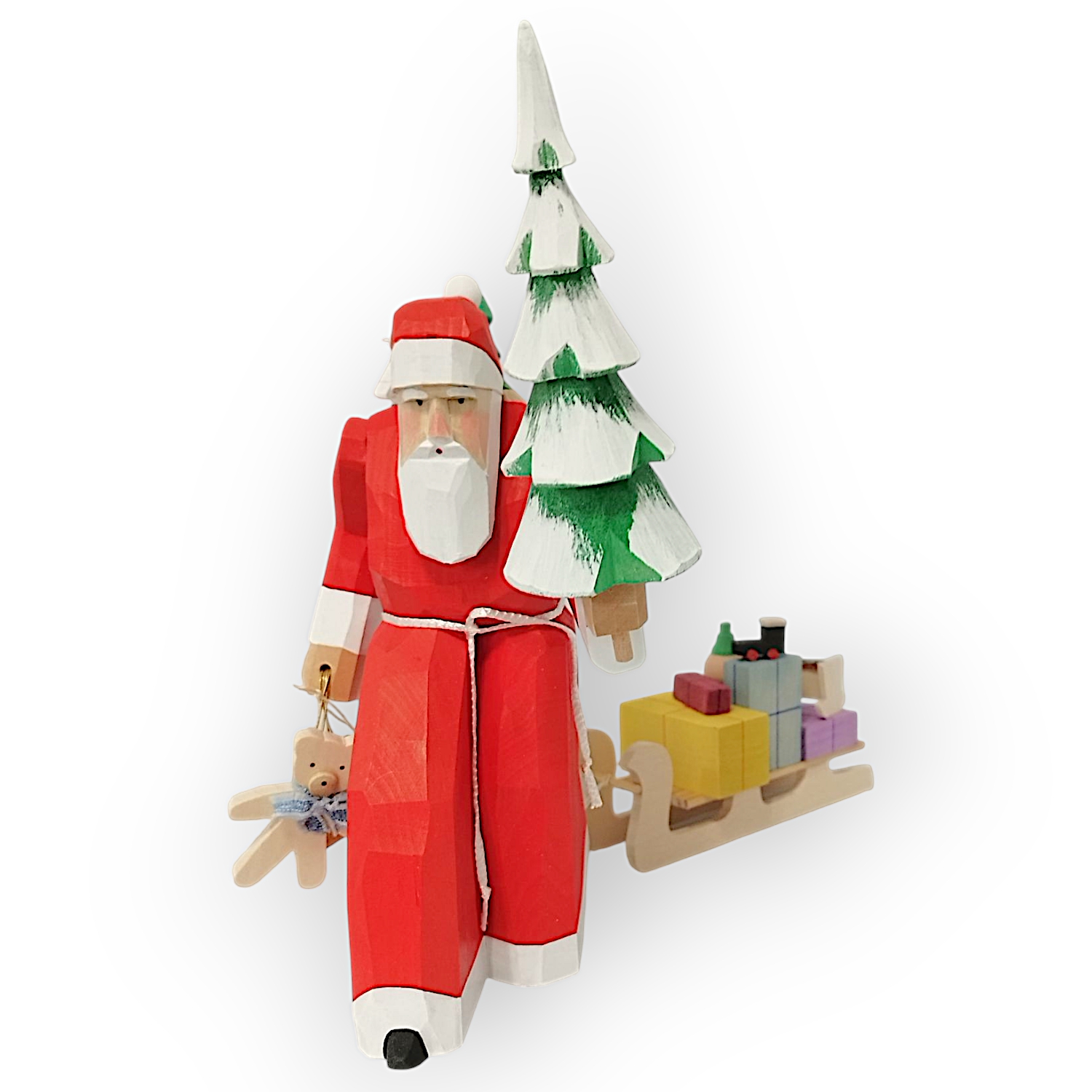 Weihnachtsmann mit Tannenbaum und Schlitten, gross
