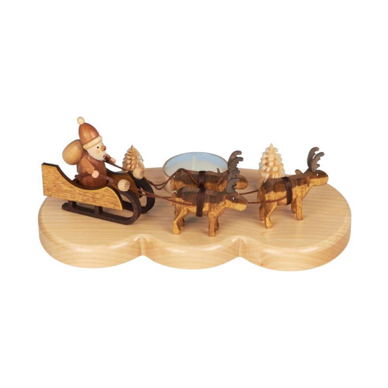 Teelichthalter Weihnachtsmann mit Rentieren, natur