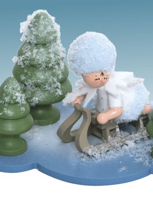 Schneeflöckchen auf Wolke mit Schlitten