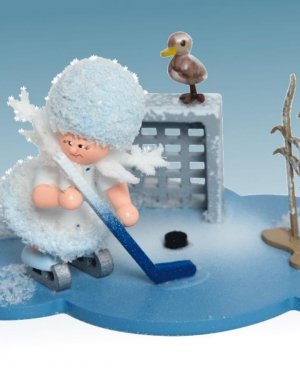 Schneeflöckchen auf Wolke spielt Eishockey