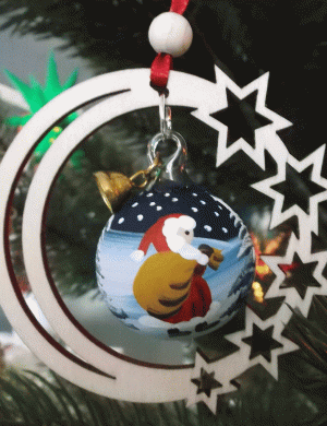Baumbehang Glaskugel Weihnachtsmann, im Sternenmond