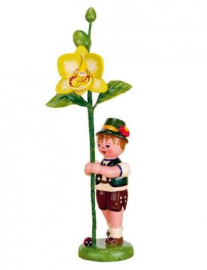 Blumenkind Junge mit Orchidee