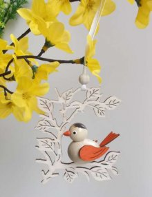 Behang Vogel im Zweig, orange