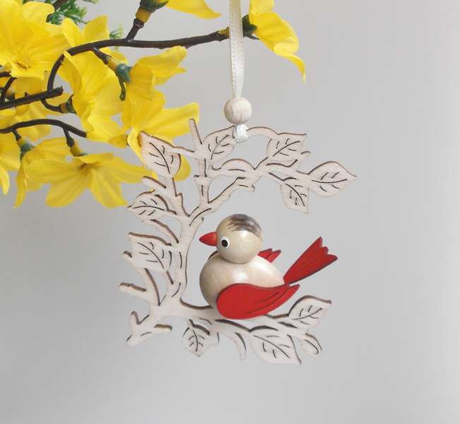 Behang Vogel im Zweig, rot