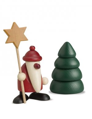 miniaturset 5, weihnachtsmann mit stern und baum