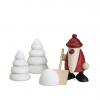 miniaturset 4, weihnachtsmann mit schneeschippe und bäumen