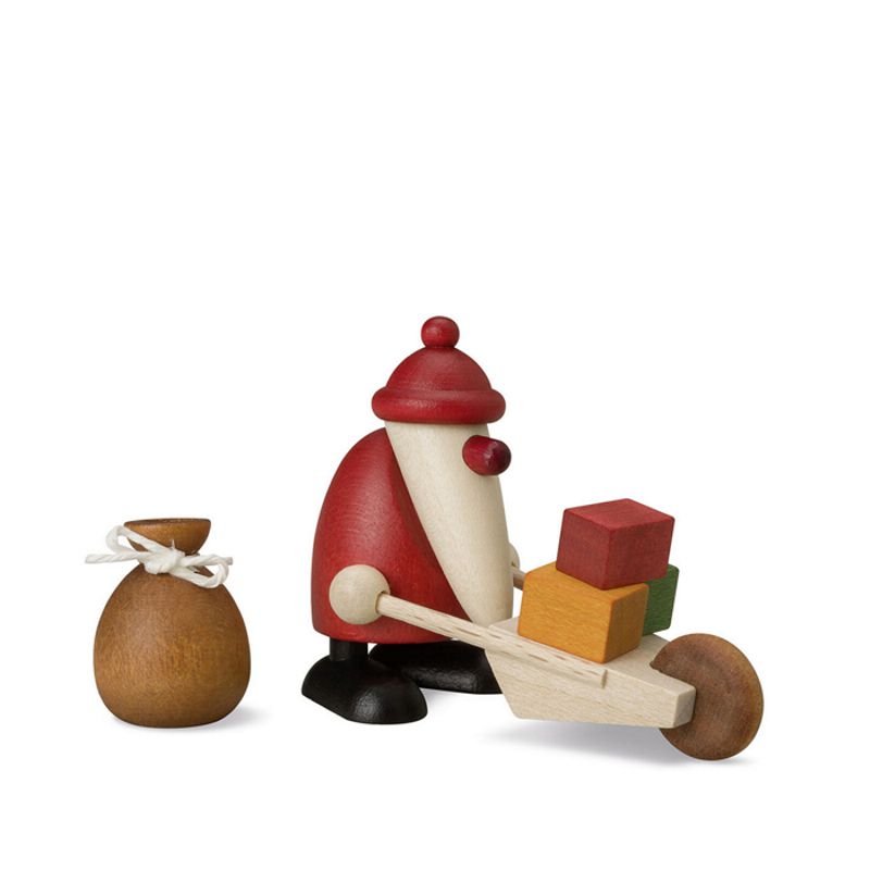 miniaturset 3, weihnachtsmann mit schubkarre und sack