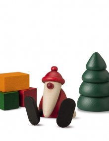 Miniaturset 1, weihnachtsmann auf kante sitzend mit baum und geschenken