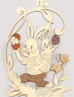 Fensterbild Hase und Hasenbaby, mit Edelholzfunier
