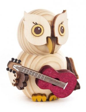 Holzfigur Mini-Eule mit Gitarre