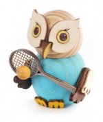 Holzfigur Mini-Eule mit Tennisschläger