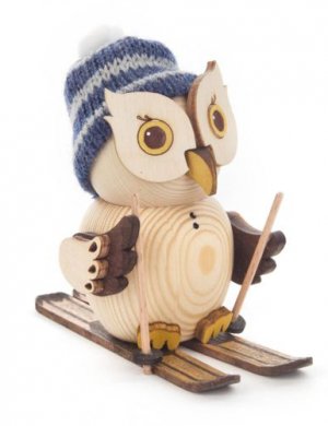 Holzfigur Mini-Eule mit Ski