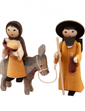 Maria und Josef auf Esel gebeizt