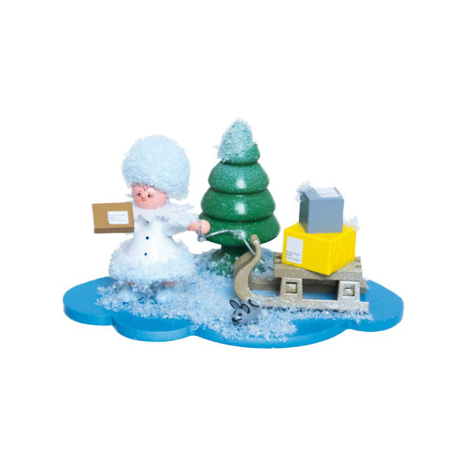 Schneeflöckchen als Paketbote auf Wolke