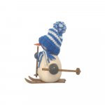 Räuchermann Schneemann mit blauer Mütze und Ski