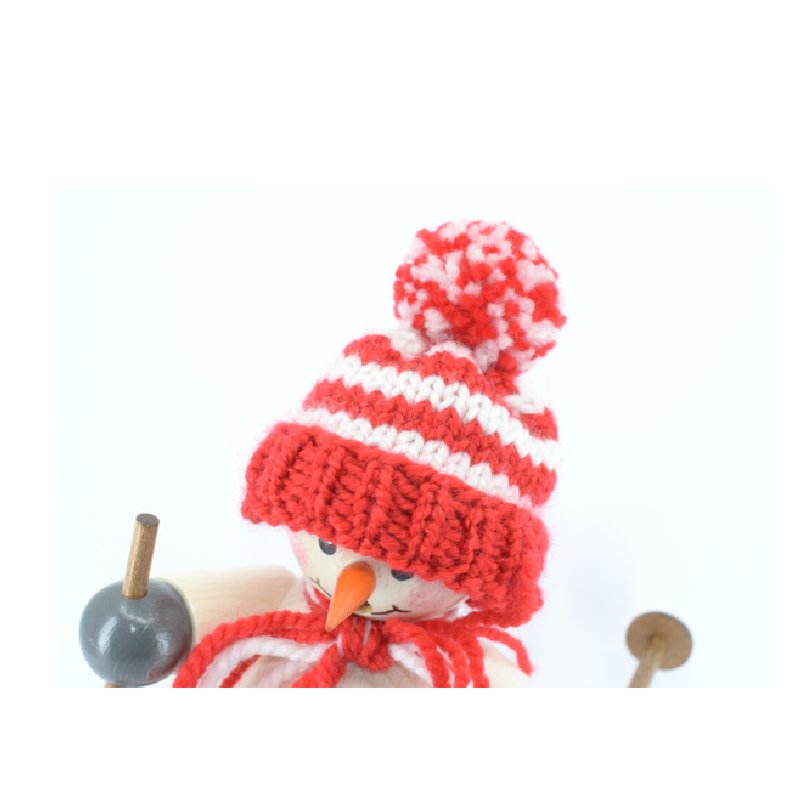 Räuchermann Schneemann mit roter Mütze und Ski