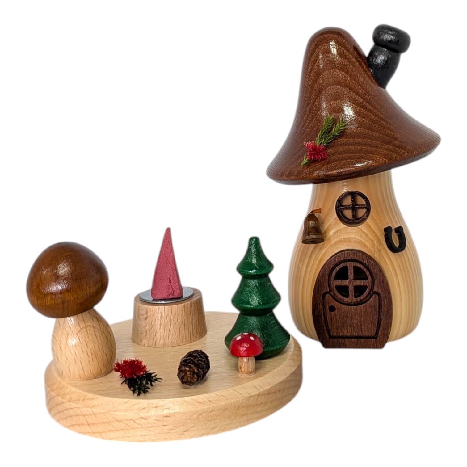 Räucherfigur Pilzhaus Braunkappe, geschwungen und hoch