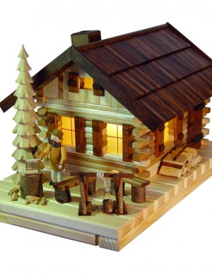 Räucher- Lichterhaus Blockhütte mit Figur