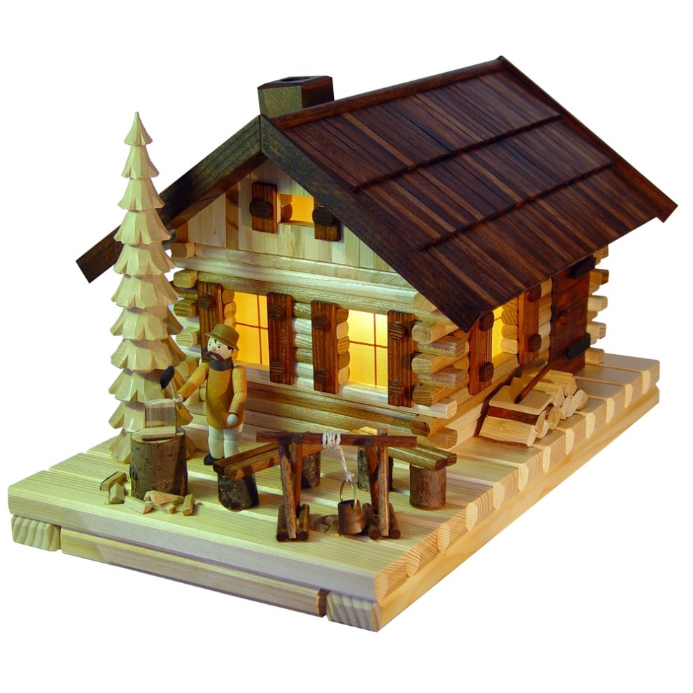 Räucher- Lichterhaus Blockhütte mit Figur
