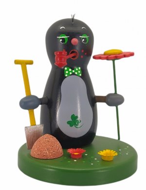 Räucherfigur Maulwurf mit Blume