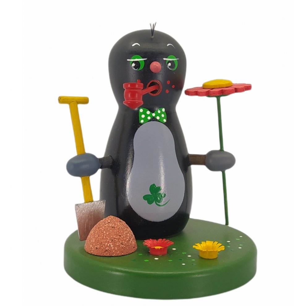 Räucherfigur Maulwurf mit Blume