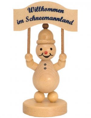 Schneemann Junior mit Schild