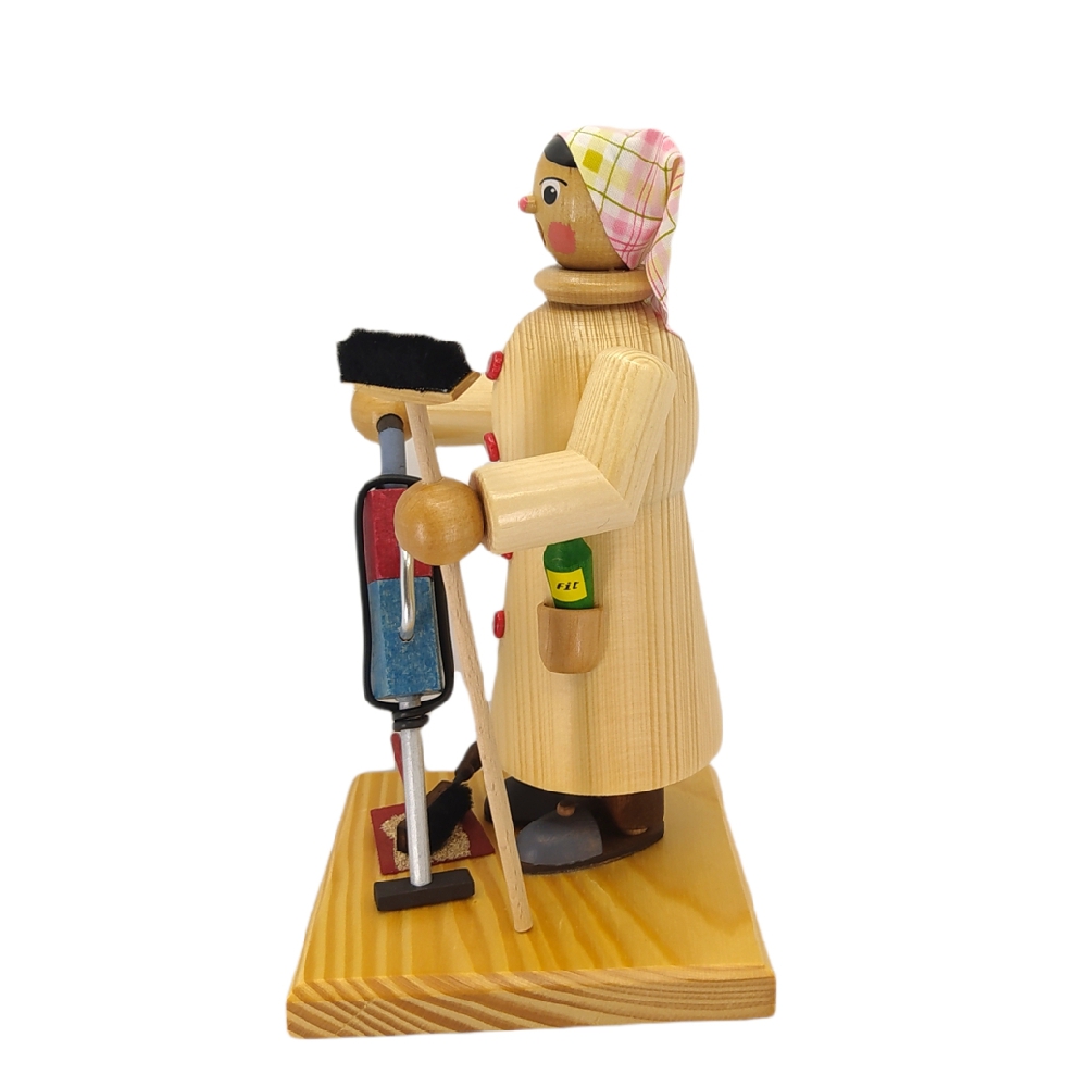 Räuchermann Räucherfigur Putzfrau Rinigungskraft aus Holz 18 cm handbemalt neu