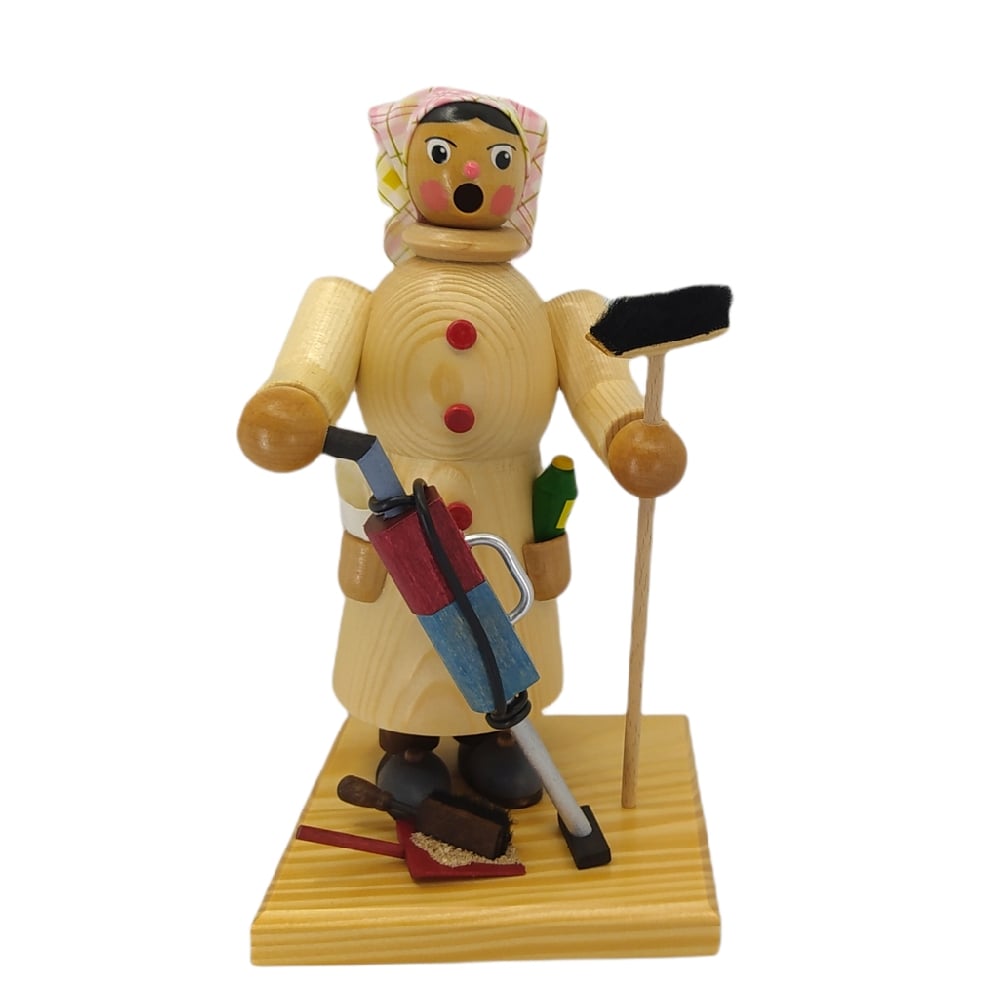 Räuchermann Räucherfigur Putzfrau Rinigungskraft aus Holz 18 cm handbemalt neu
