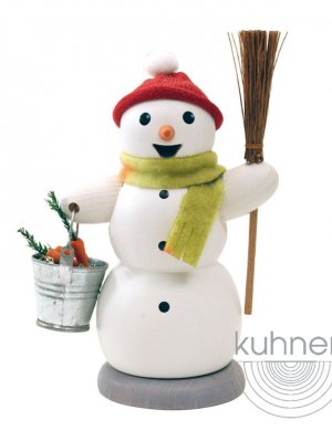 Räuchermann Schneemann mit Eimer und Besen