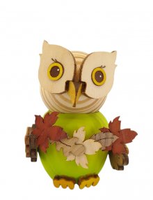 Holzfigur Mini-Eule mit Blättergirlande