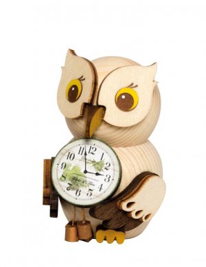 Holzfigur Mini-Eule mit Uhr