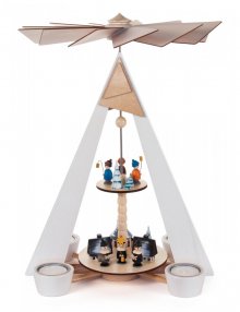 Teelichtpyramide Dorf Seiffen mit Kurrende und Laternenkindern