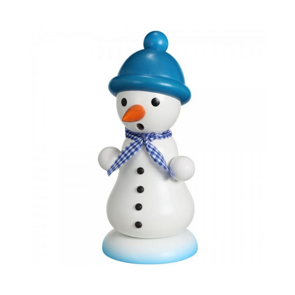 Räuchermann Schneemann mit Bommelmütze, blau