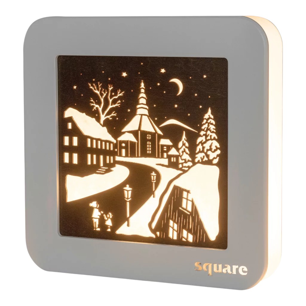 Square Wandbild LED Seiffen, weiß/braun