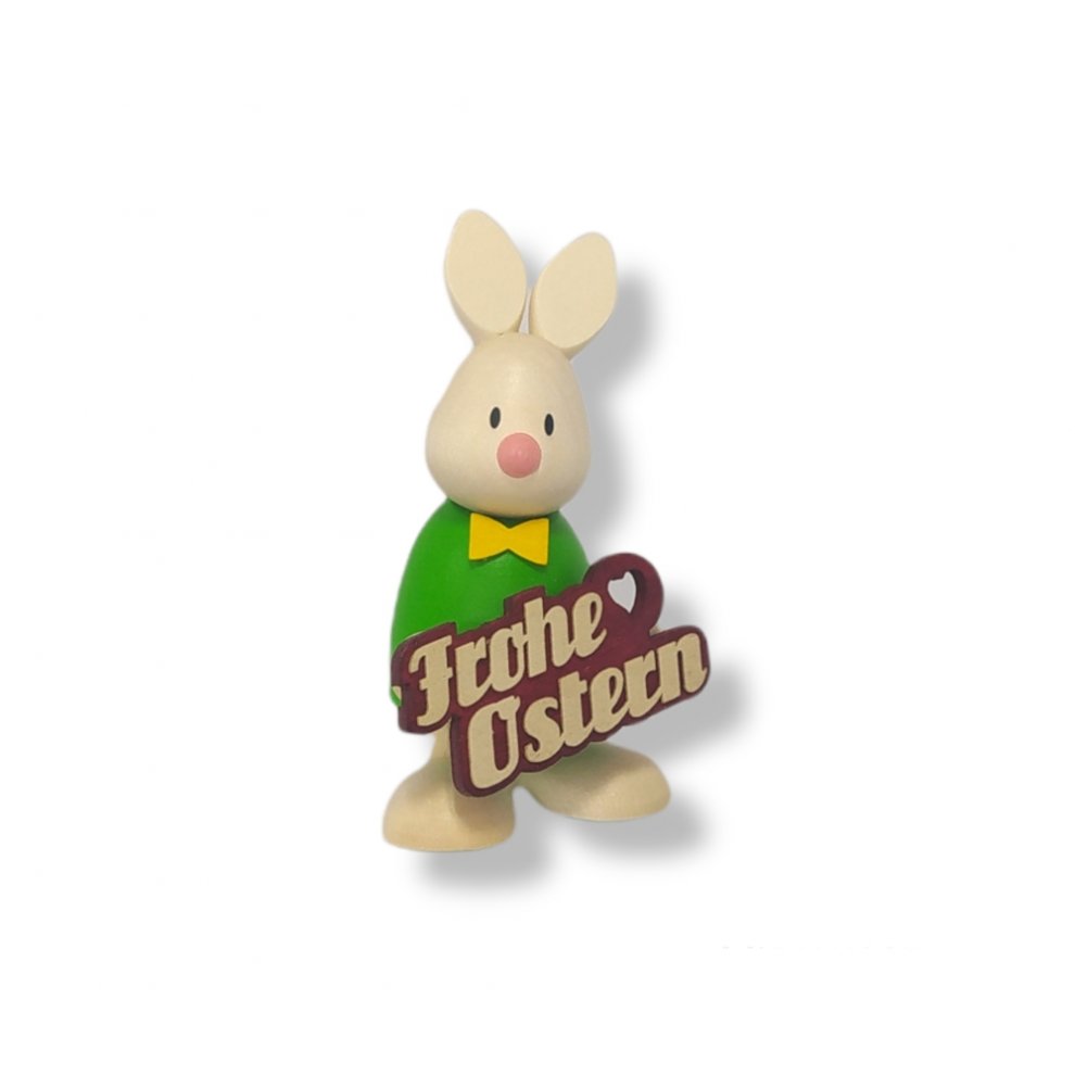 Figur mit Herz, Max mit Frohe Ostern Schild