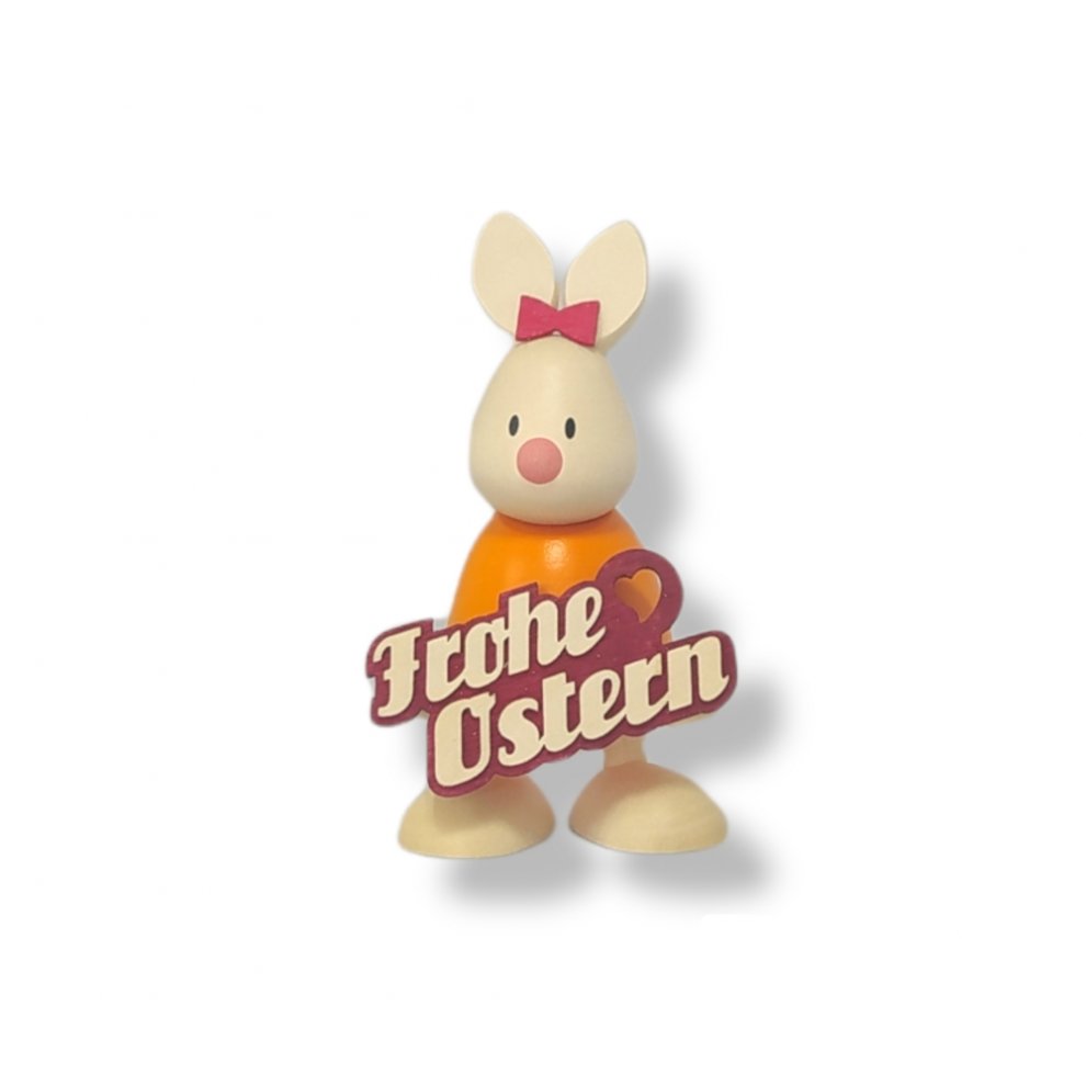 Figur mit Herz, Emma mit Frohe Ostern Schild