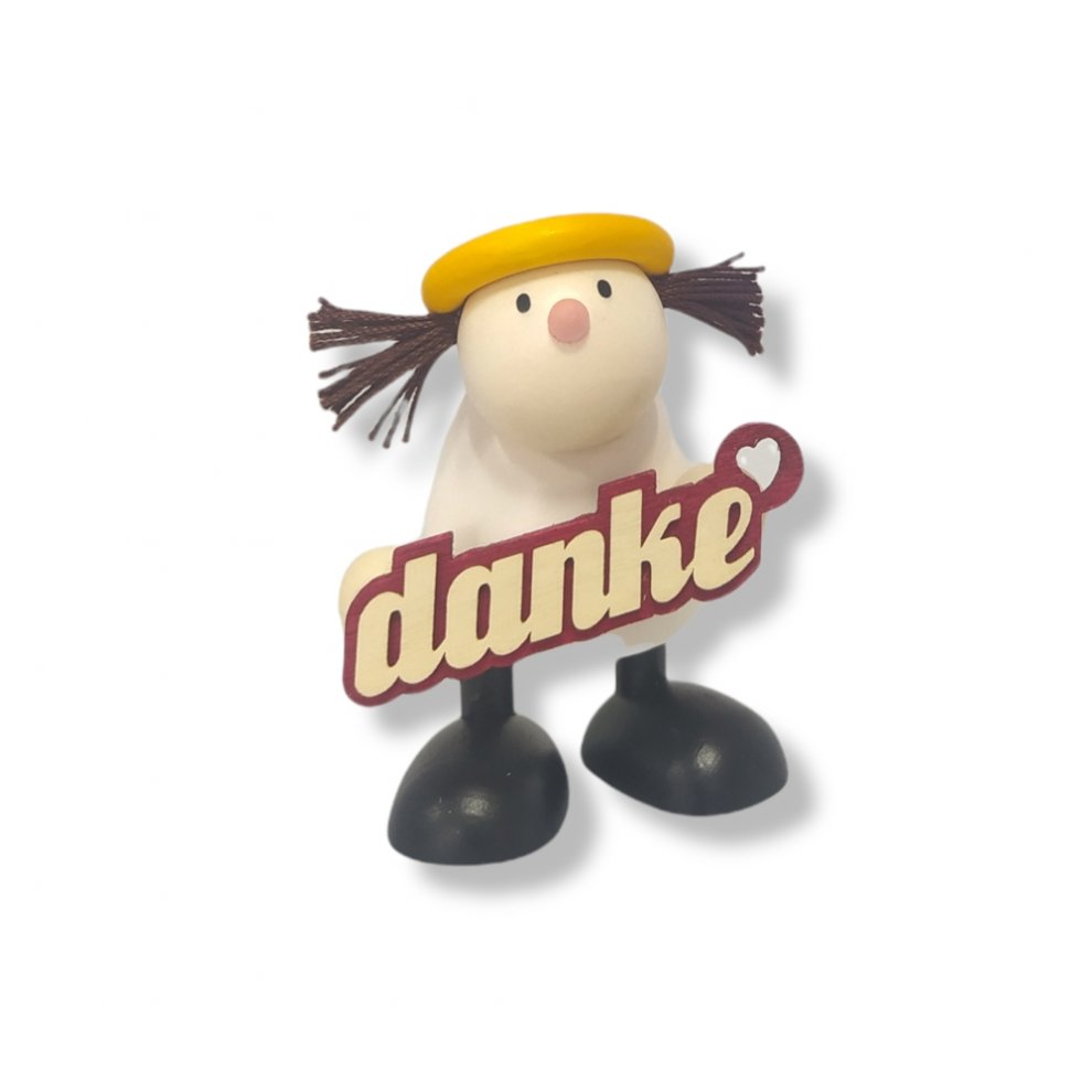 Figur mit Herz, Lotte mit Dankeschild